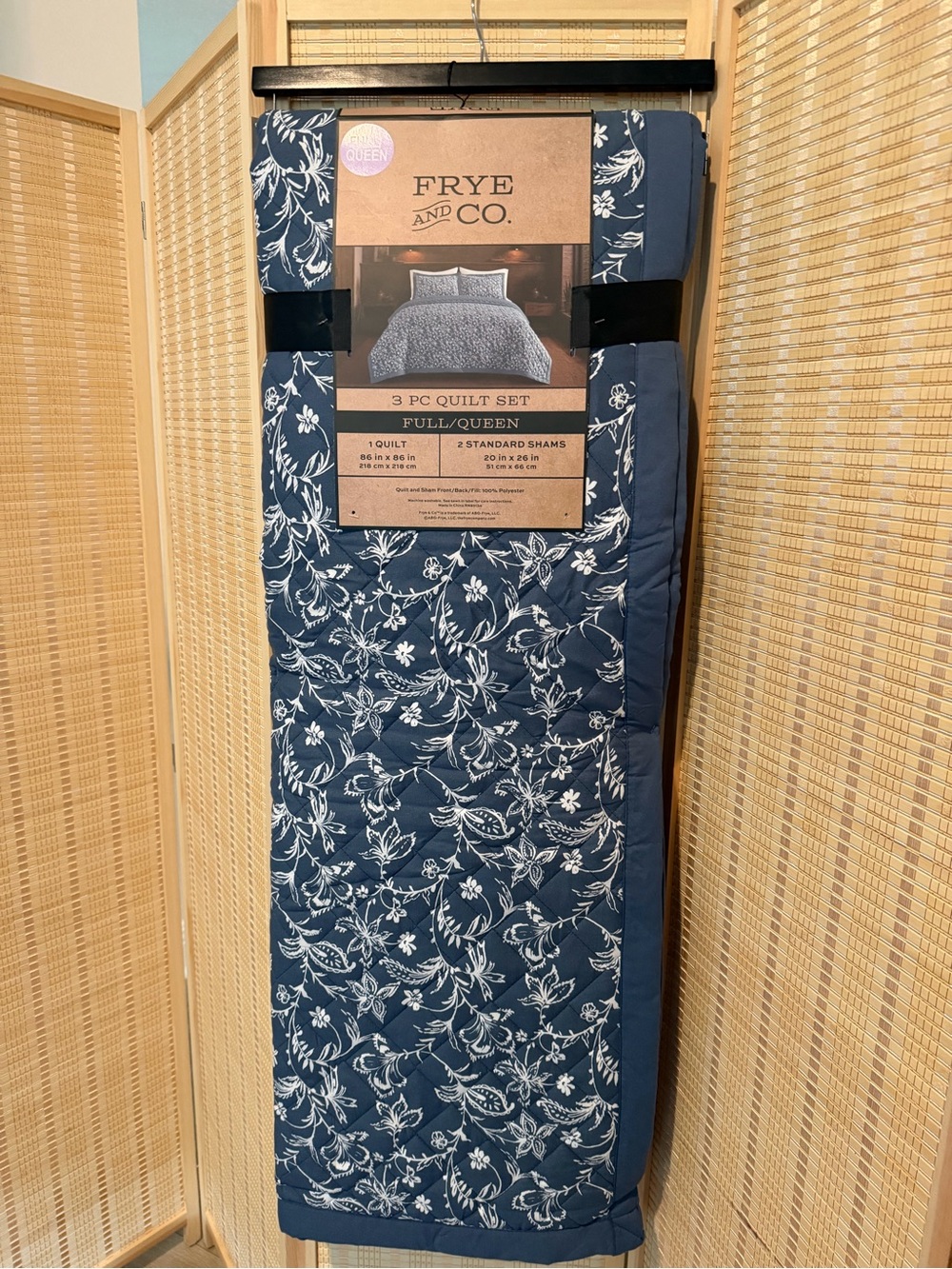 Frye Full/Queen Navy Blue Floral Quilted 3-Piece Set